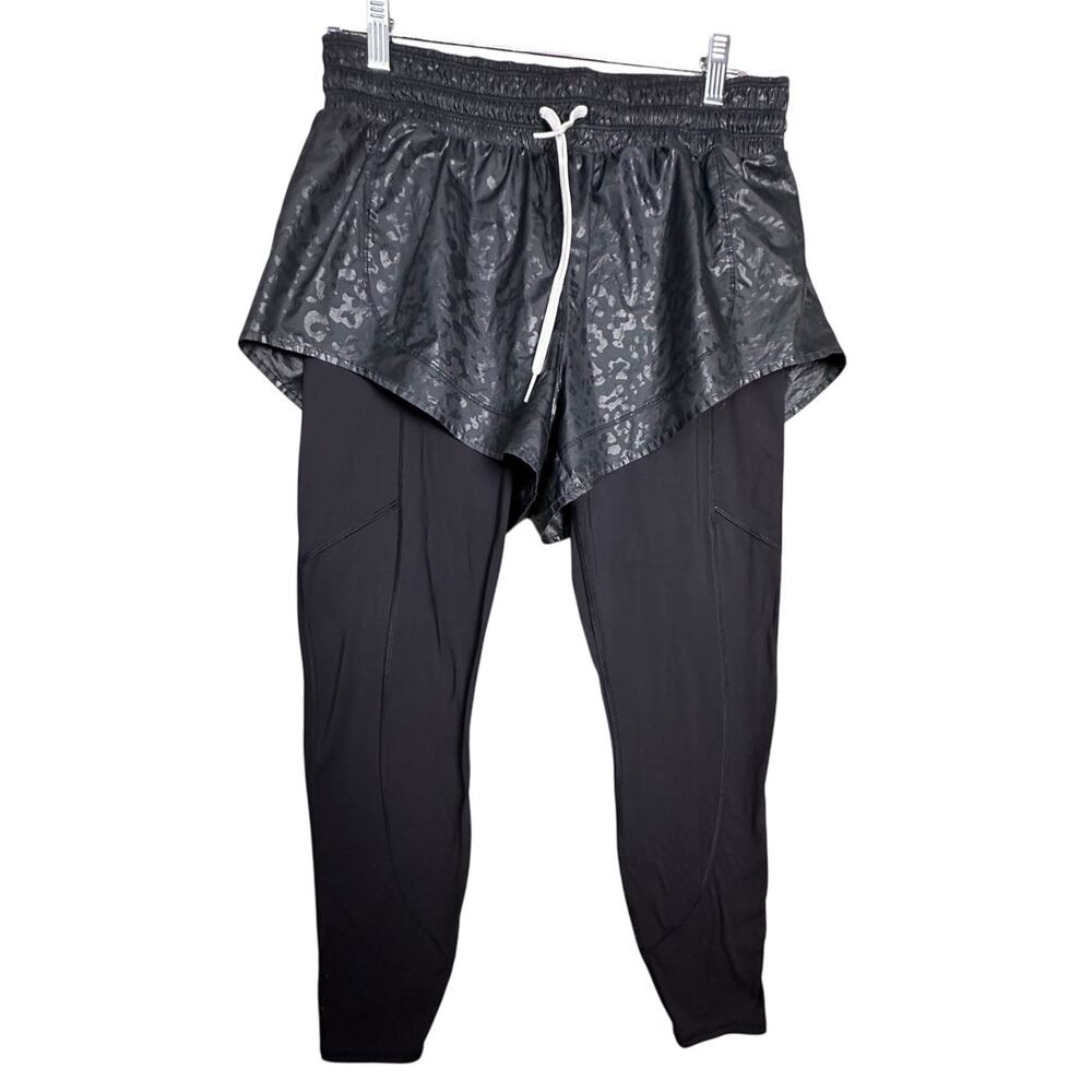 Athleta‎ Rainier 2-in-1 Tight Leggings W/ Shorts Reflective Animal Print Women M